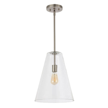 Arlo 11.5" Mid-Century Modern Iron/Seeded Glass LED Pendant - JONATHAN Y